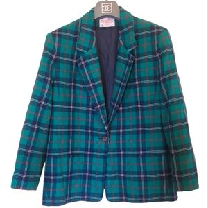 Green & Navy Plaid Women's Blazer Jacket